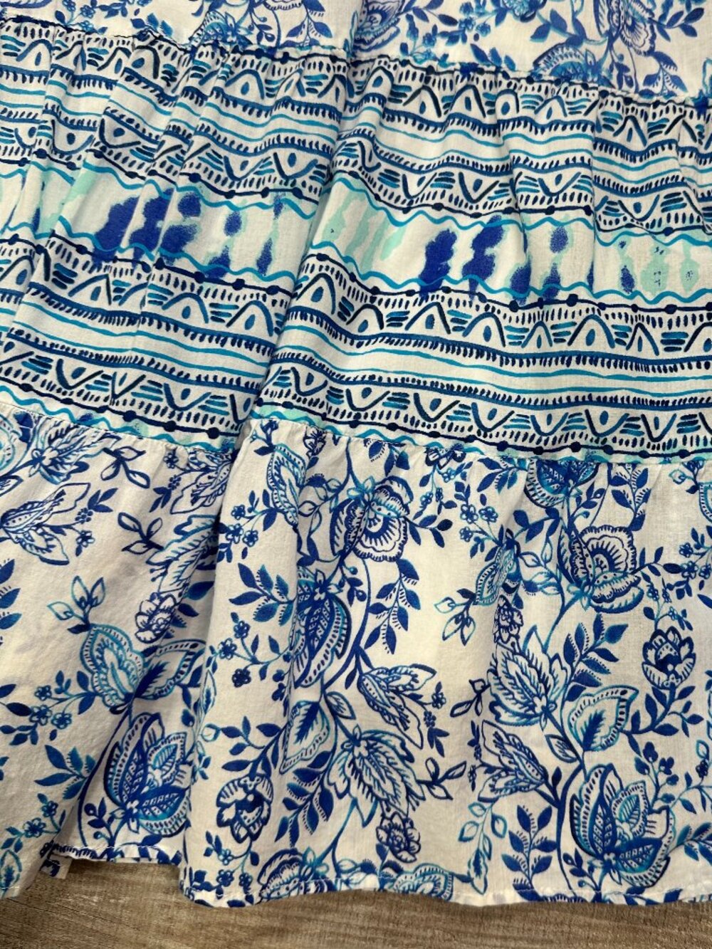 Vintage CHAPS 100% Cotton Elastic Waist Flowy Floral Midi Skirt Sz XL - Picture 3 of 10